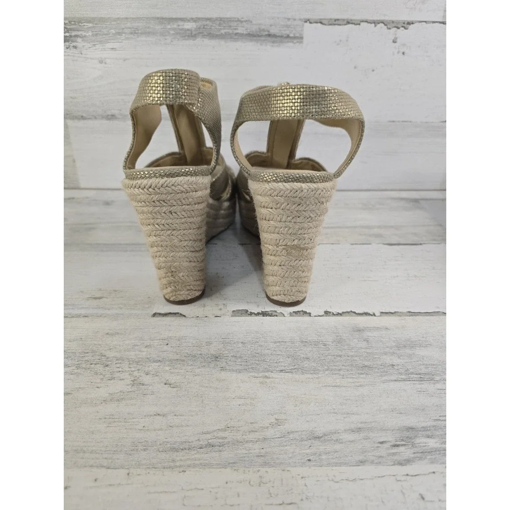 Michael Kors Gold Metallic Espadrille Wedge Sandals Front Zip Platform Mens 8.5M